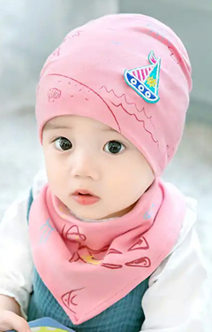 เซ็ตหมวกเด็กลายท้องทะเลแต่งรูปเรือใบมาพร้อมผ้ากันเปื้อน GZMM